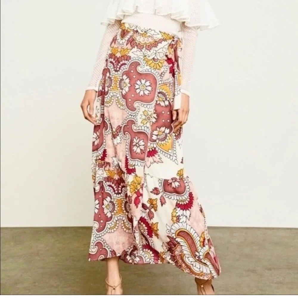 BCBGMAXAZRIA Grand Paisley Maxi Wrap Skirt In Dusty Rio (NWT) - Picture 8 of 8
